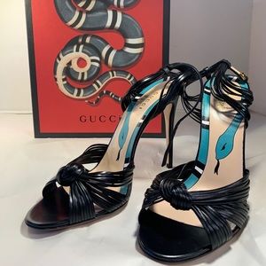 Gucci Black Leather Allie Strappy Sandals W/ Box